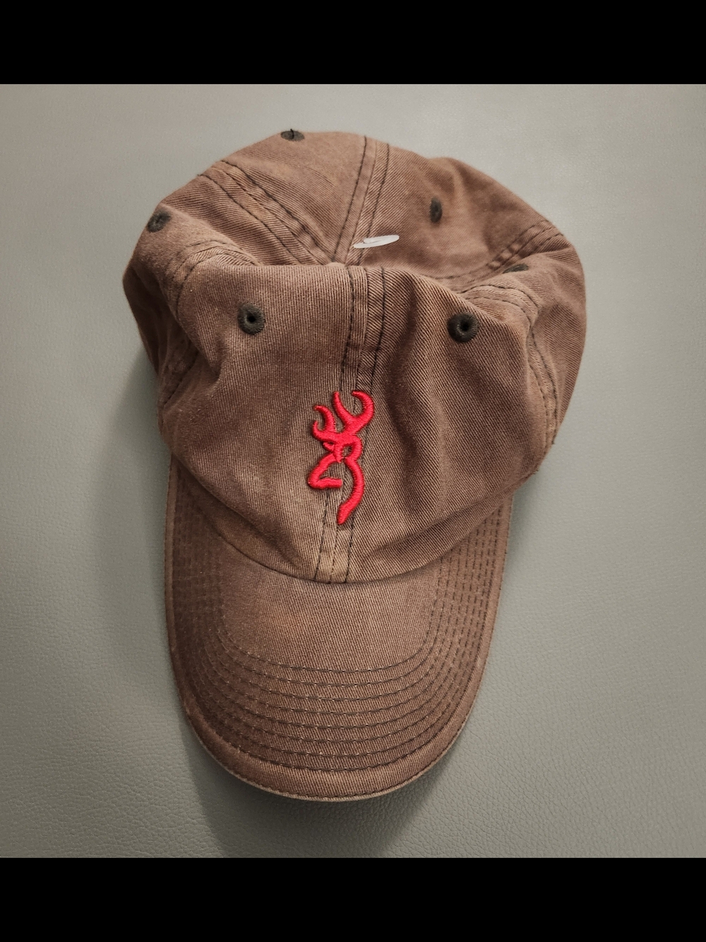 Brown Baseball Cap with Red Embroidered Deer Logo